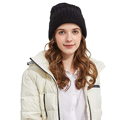 Surblue Unisex Trendy Beanie Warm Oversized Chunky Cable Knit Slouchy Woolen Hat - color: Black