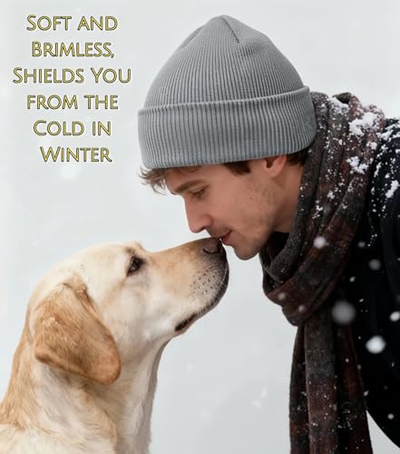 Beanie for Men and Women Beanie Hat Soft Winter Beanies Skull Caps Flanged Brimless Hat, Soft Plain Knit Hats - color: Light Grey