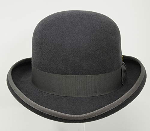 Premium Orwell - Bowler Derby Hat - 100% Wool Felt - color: Grey, size: 7 1/4-7 3/8