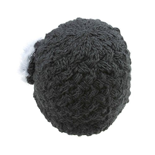 Woman's Warm Soft Cable Lace Pom Furry Flower Crochet Fashion Knit Hat - color: Black Flower, size: One Size