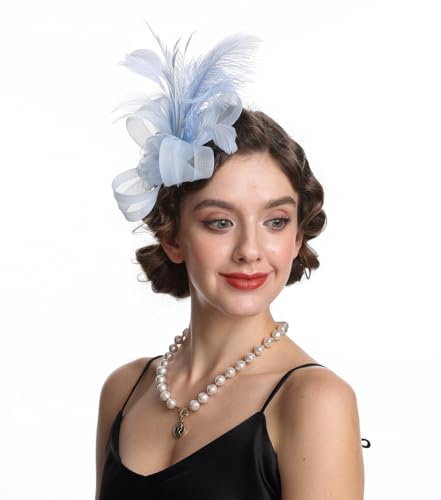 Women Fascinators Hats Flower Fascinators with Headband and Clip Tea Party Headwear for Women and Girls - color: N5-light Blue