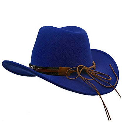 Men & Women's Fur Felt Cowboy Hat Wide Brim Western Outback - color: Blue