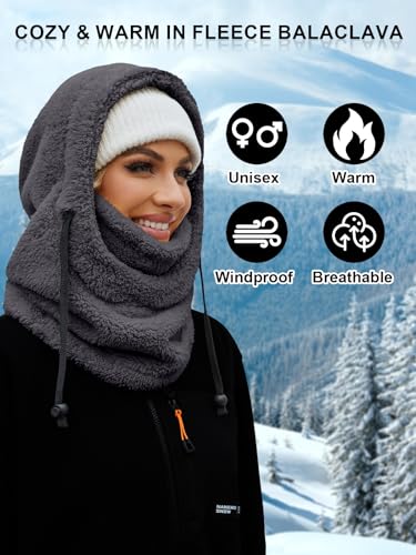 Balaclava Fleece Ski Mask Winter Face Masks Windproof Hooded Scarf - color: Dark Grey