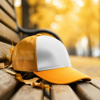 Falari 12 Pack Bulk Wholesale Mesh Trucker Hats 5 Panel and 6 Panel Baseball Caps for Men and Women - color: 5 Panel - Gold