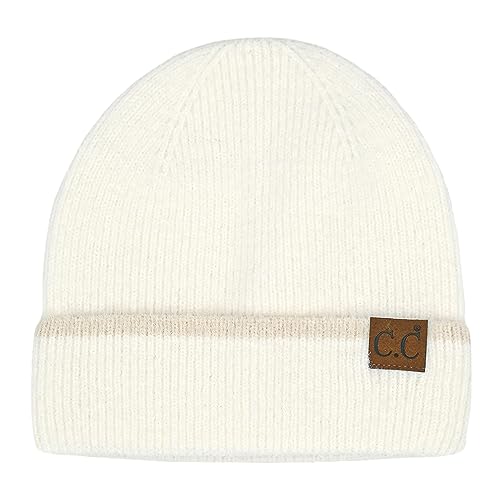 C.C Fuzzy Beanie for Women Unisex - Acrylic Stretchable Soft Warm Knit Winter Skully Hat - color: Feather Yarn-ivory