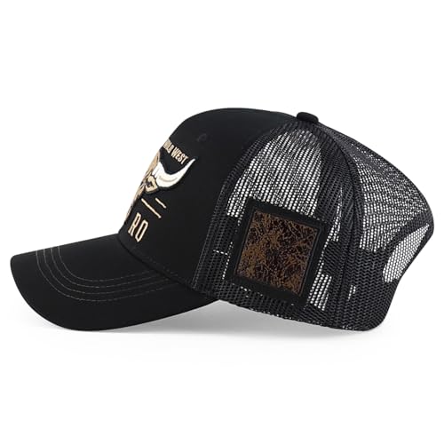 Trendy Apparel Shop Bull Embroidered Western Snapback Trucker Cap - color: Black Black 2