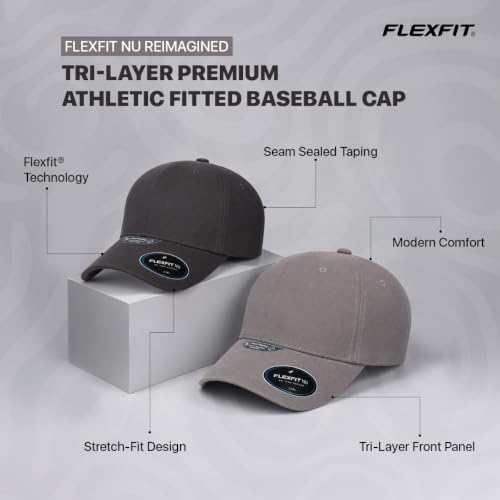 Flexfit NU Tri-Layer Athletic Fitted Baseball Cap with Seam-Sealed Taping - color: Black, size: Large-X-Large