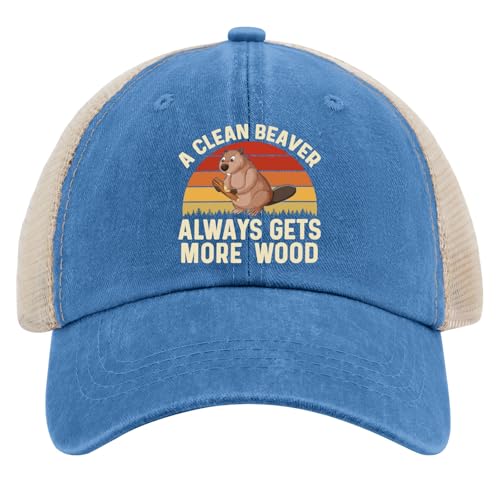 A Clean Beaver Always Gets More Wood Trucker Hats - Women's & Men's Funny Dad Hats - Perfect Birthday Gifts - color: Lake Blue