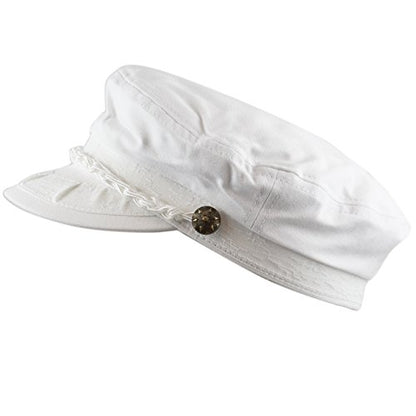 The Hat Depot Unisex Cotton Yachting Style Sailing Greek Fisherman Cap hat - color: White, size: Large-X-Large