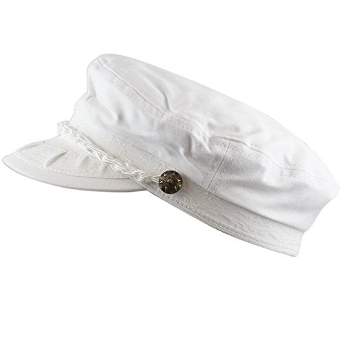 The Hat Depot Unisex Cotton Yachting Style Sailing Greek Fisherman Cap hat - color: White, size: Large-X-Large