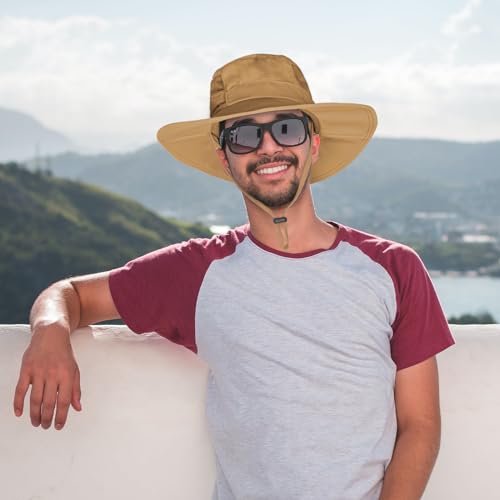 Sun Hat for Men/Women, UPF 50+ Fishing Hat,Waterproof Wide Brim Bucket Hat Foldable Boonie Hat for Hiking Garden Safari Beach - color: Beige