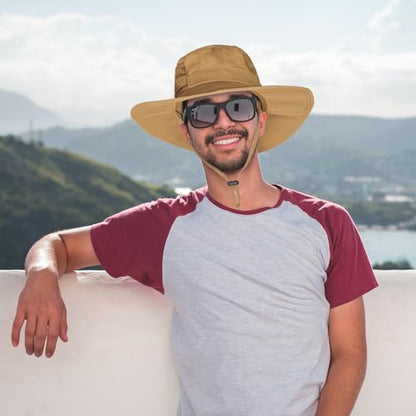 Sun Hat for Men/Women, UPF 50+ Fishing Hat,Waterproof Wide Brim Bucket Hat Foldable Boonie Hat for Hiking Garden Safari Beach - color: Beige