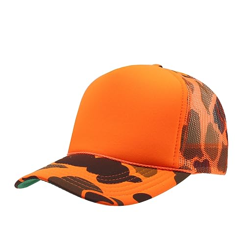 The Vintage Year High Crown Foam Mesh Camouflage Trucker Hat Baseball Cap - color: Camo/Neon Orange