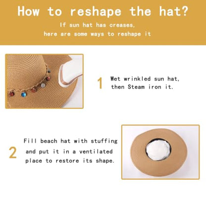 Women's Straw Sun Hat UPF80 UV Protection Foldable Wide Brim Summer Hat Sweatband Adjustable Floppy Beach Hats for Women - color: Khaki- Shell