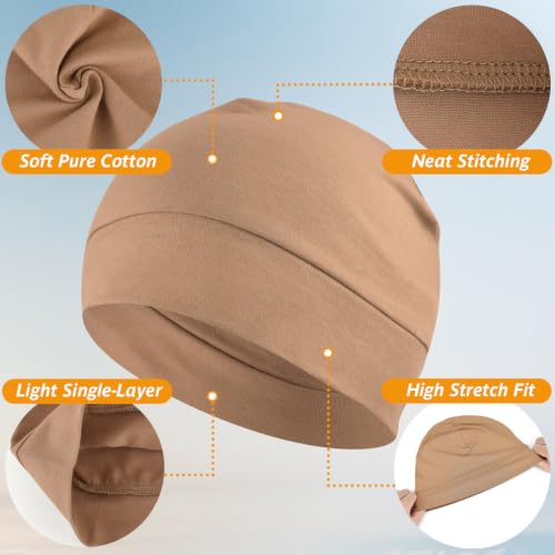 Headshion 100% Cotton Skull Caps Beanie Sleeping Hats for Men Women - color: Tan & Beige