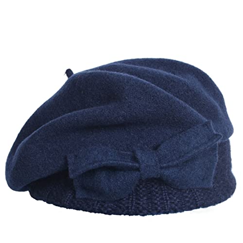 VECRY Women's 100% Wool Bucket Hat Felt Cloche Beret Dress Winter Beanie Hats - color: Beret-navy