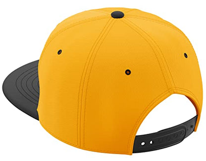 Daxton Classic Blank Snapback Flat Bill Visor Hat Cap One Size Adjustable Back - color: Gold Black