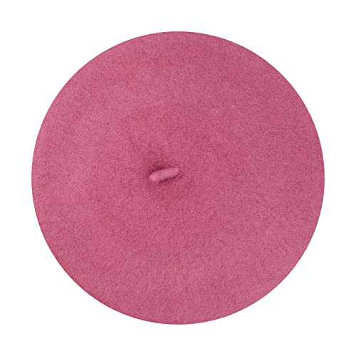 Gllutt Women Wool Beret Hat French Style Solid Color - color: Cyclamen Pink Purple