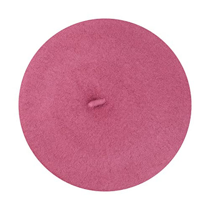 Gllutt Women Wool Beret Hat French Style Solid Color - color: Cyclamen Pink Purple