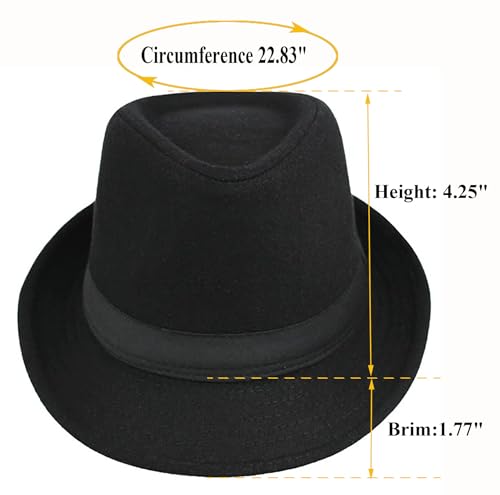 Fedora Hat for Women Men 1920s Short Brim Triby Gangster Hat Size 7 1/2 - color: Black