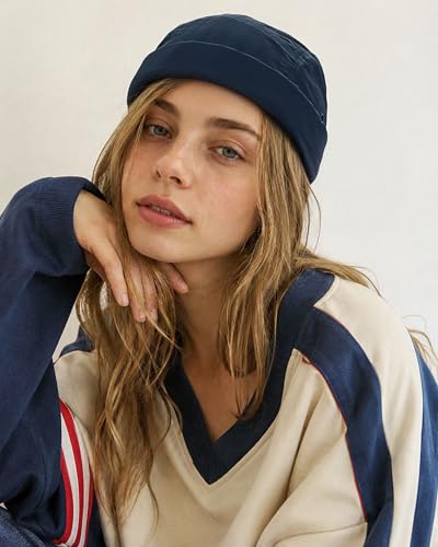 CLAPE Brimless Cap for Men Lightweight Breathable Nylon 5 Panel Docker Cap Waterproof No Visor Worker Rolled Cuff Leon Hat - color: Dbh01-navy