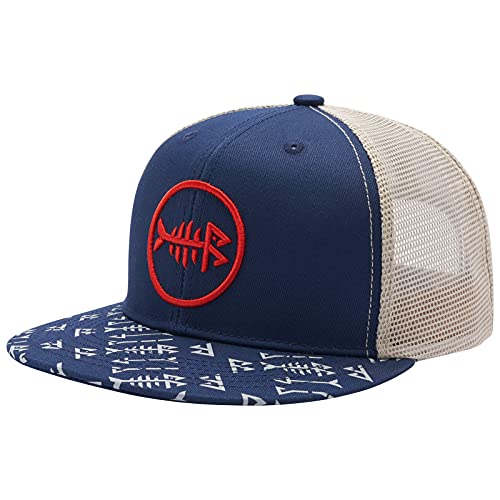 BASSDASH Flat Brim Trucker Cap Adjustable Snapback Hat Mesh Back for Men Women - color: Navy Blue