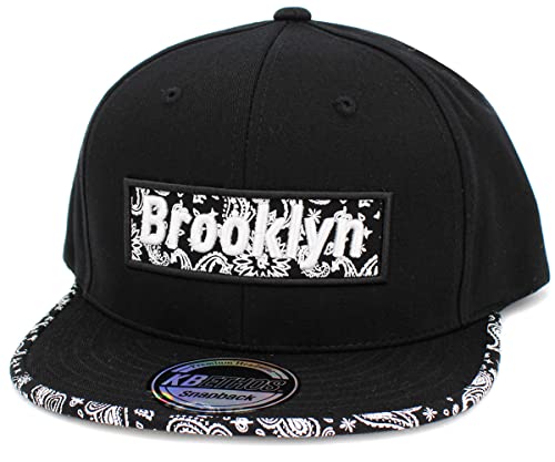 City Snapback Embroidered Fashion Snapback Hat New York Brooklyn Adjustable Baseball Cap Mens Womens - color: Black Brooklyn Bandana