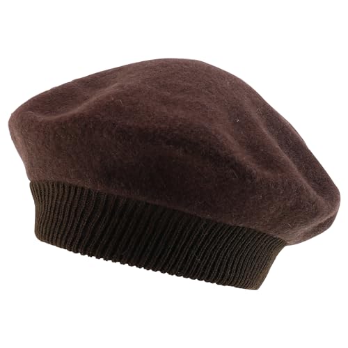 Trendy Apparel Shop Plain Solid French Wool Beret Hat - color: Dark Brown