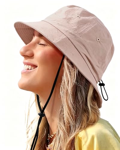 Water-Resistant Bucket Hat for Women Men Rain Hat UPF 50+ Boonie Sun Hat - color: Dusty Rose