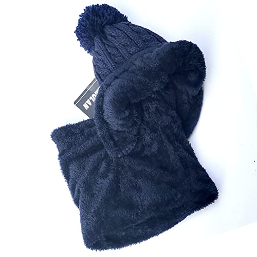 HUAMULAN Women Winter Knit Beanie Hats One Piece Fleece Lined Balaclavas - color: Navy