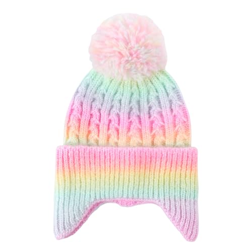 Kids Knit Winter Hats Skiing Beanie Caps with Earflap for Girls Boys Age 3-14 - color: Rainbow, size: 8-14 Years