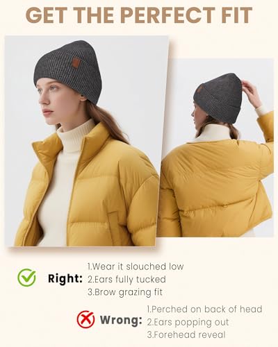 Fleece Lined Winter Beanie for Men Women Warm Windproof Beanies Hats Thick Knit Winter Hat for Cold Weather - color: Black+slate Gray