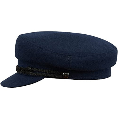 Sterkowski "Maciejówka Model 3" Fisherman Style Fiddler Cap | Wool Fiddler Cap for Men and Women | Warm Wool Captain Cap - color: Navy Blue, size: 7 1/8