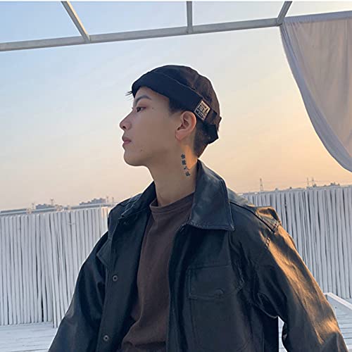Men Hats Docker Cap Hats Beanie Sailor Cap Worker Hat Rolled Cuff Retro Brimless Hat with Adjustable - color: Dzm34-black