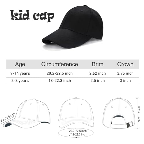 Edoneery Kids Baseball Hat, Adjustable Cotton Cap - color: Black, style: 3-8 Years
