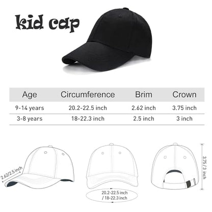 Edoneery Kids Baseball Hat, Adjustable Cotton Cap - color: Black, style: 9-14 Years