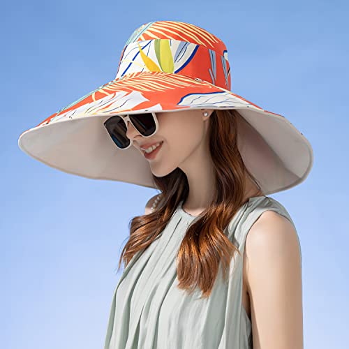 HUAMULAN Wide Brim Women Summer Sun Floppy Hat Reversible Beach Bucket Hat - color: Bg8240-mise