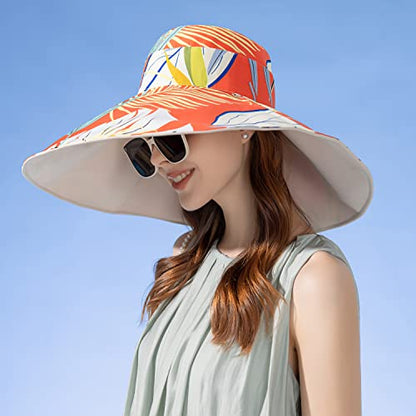 HUAMULAN Wide Brim Women Summer Sun Floppy Hat Reversible Beach Bucket Hat - color: Bg8240-mise