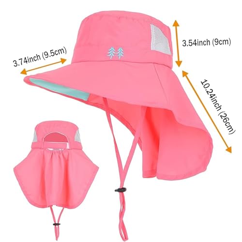 Kids Sun Hats UPF 50+ Sun Protection Hat for Kids with Neck Flap Adjustable Large Brim Beach Fishing Hat for Age 3-12 - color: Red+grey