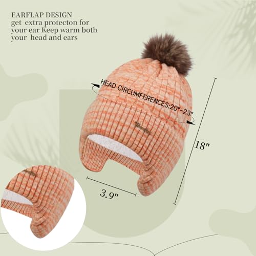 FENELY Women's Knitted Warm Beanie Winter Hat, Warm Chunky Snow Hat with Pompom - color: Orangespacedye