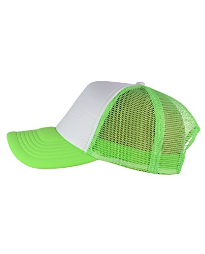 NYFASHION101 Plain Mesh Trucker Hat - Breathable 6-Panel Daily Snapback Cap, Customizable Ideal for DIY Embroidery & Patches - color: Mc Neon Green/White