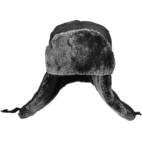 Unisex Winter Trooper Trapper Hat Warm Hats Hunting Hat with Ear Flaps - color: Black, Grey Fur
