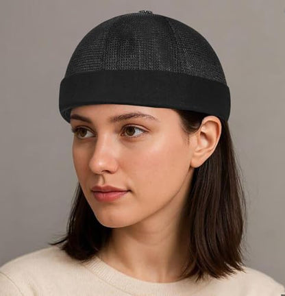 Mens Breathable Mesh Skull Cap Docker Beanie Hat Sailor Hat - color: Black