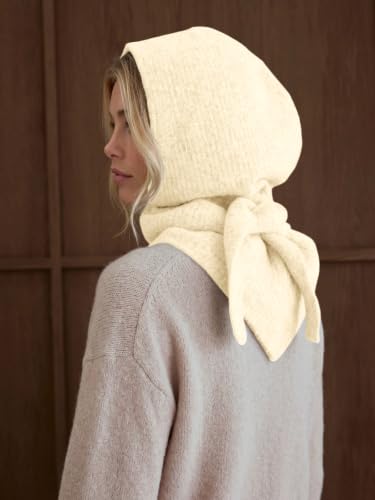 Saodimallsu Womens Balaclava Beanie 2 in 1 Soft Knit Hooded Scarf Hats Fall Winter Neck Warmer Beanies - color: Beige