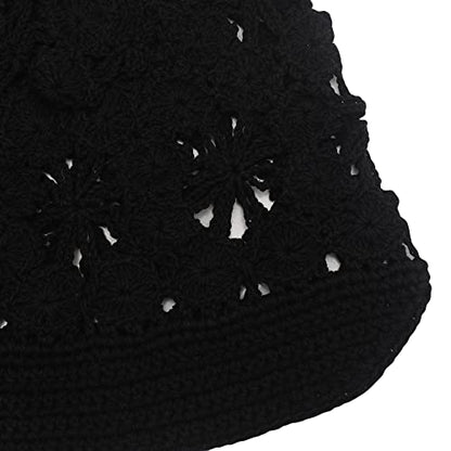 ZLYC Women Summer Slouchy Crochet Hat Handmade Cutout Skull Cap with Visor - color: Plain Black, size: One Size