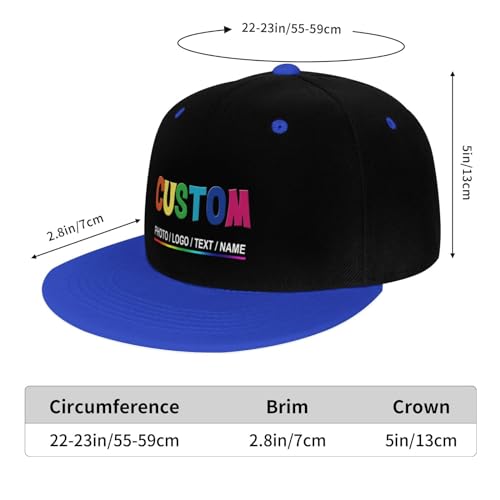 Custom Snapback Hats for Men Personalized Hip Hop Flat Bill Brim Baseball Cap Add Your Own Text Photo Logo - color: Dual Color - Blue