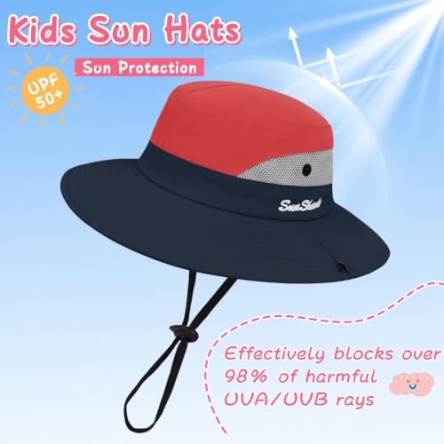 ZOORON Kids Girls Ponytail Sun Hat UPF 50+ Breathable Mesh Water-Resistant - color: Two-tone Red
