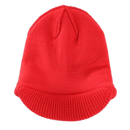 Home Prefer Mens Wool Blend Winter Hat Double-Layer Warm Knit Pre-Curve Visor Beanie Brimmed Beanies Hat for Men Women - color: Red
