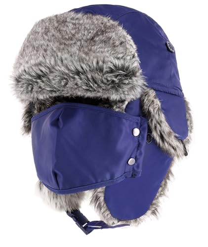 Waterproof Winter Trapper Ushanka Hat Ear Flap Chin Strap, Russian Style - color: Arctic (Royal)