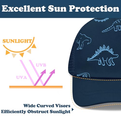 Sarfel Baby Baseball Cap Toddler Baseball Hat with Mesh Infant Ball Cap Toddler Trucker Hat Baby Snapback Hat Kids Cap UPF50+ - color: Dinosaurs Navy With Mesh, size: 0-12 Months